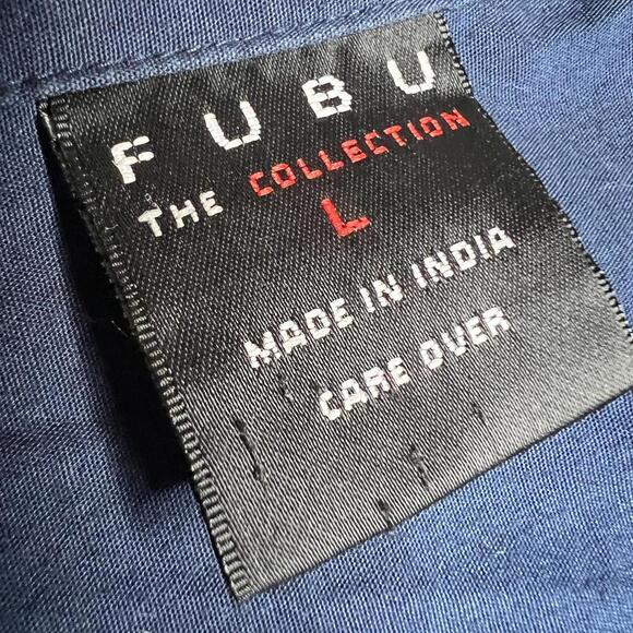 Vintage FUBU The Collection Button Up Shirt Men’s L Blue Patchwork Graphic - Picture 6 of 11